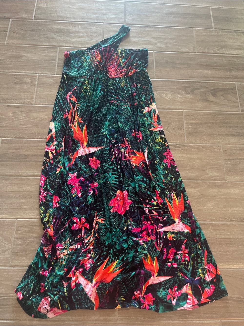 Soma One-Shoulder Tropical Maxi Dress in Black with Bright Floral Print